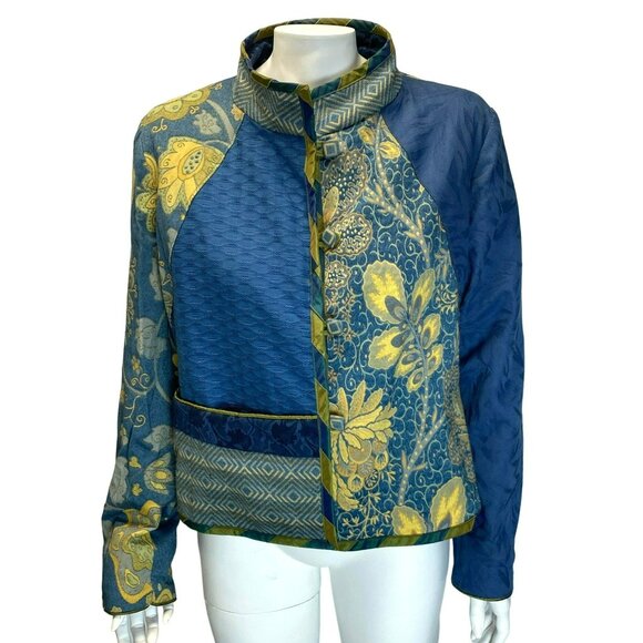 Mary Lynn O'Shea  Jacket Medium Blue Yellow Floral Tapestry Patchwork Design - Picture 1 of 10